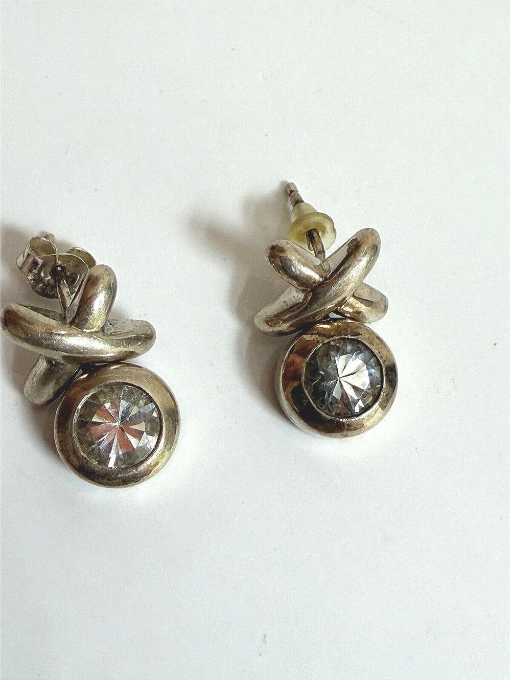 Sterling Silver Crystal Stud Earrings x cross circle thai dangle